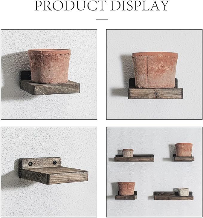 Freezing point Small Floating Shelf for Wall Set of 4 Natural Wood 4Inch Mini Wall Shelves Decor Plant Display Collectibles Mounted Kitchen Bathroom Bedroom Corner Decorative Storage Tiny Stand Brown