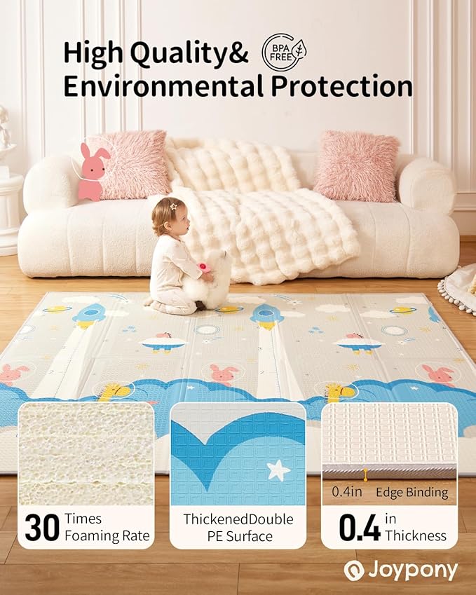 Baby Play Mat 79" X 71", Extra Large Foldable Play Mats for Babies and Toddlers, Waterproof Anti-Slip Portable Foam Floor Mat for Tummy Time with Travel Bag Indoor Outdoor