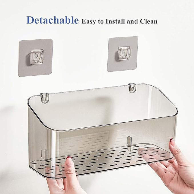 Bath Toy Storage Organizer, Adhesive Shower Caddy Shower Organizer, Bathtub Toy Holder, Large Capacity Wall Mounted Holder No Drill Shelves Rack, Clear Black