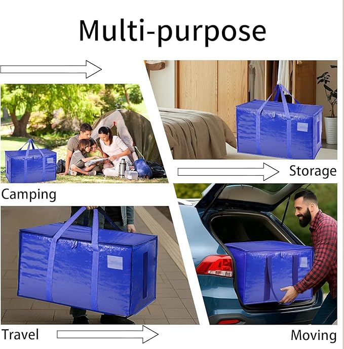 16 Pack-Extra Large Heavy Duty Moving Bags - Waterproof Storage Totes with Handles & Zippers, Foldable for College Dorm, Storage (Blue)