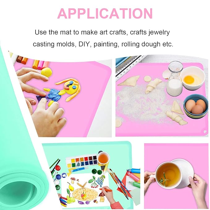 Non-Slip Kids Baby Toddlers Placemats, Large Silicone Sheets for Crafts Liquid Resin Jewelry Casting Molds Mat, Multi-Purpose Silicone Placemats, 2Pack - Baby Purple & Green