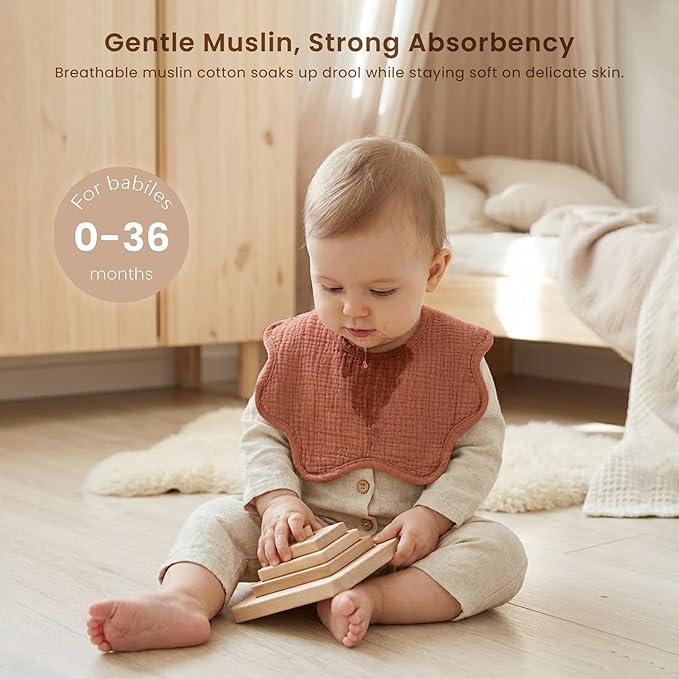 Konssy Muslin Baby Bibs 100% Cotton Absorbent Bandana Drool Bibs for Teething and Drooling, 6-Pack for Baby Boys & Girls