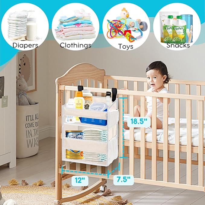 Ofiray-home Hanging Diaper Organizer for Changing Table,Cribs,Car,Playard or Wall & Nursery Organization - Spacious & Durable 2-Tier Diaper Organizer- Hold 90+ Diapers, Won't Deform, Beige