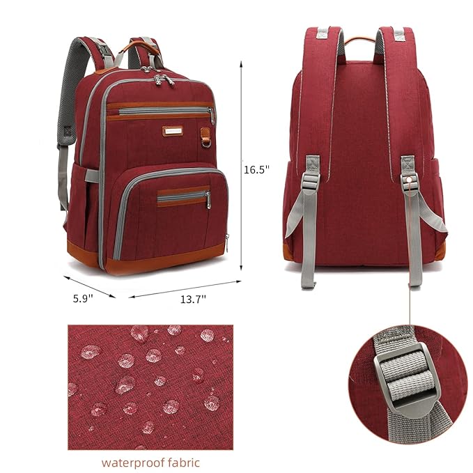 BILLITON MASHI Diaper Bag Backpack, Large Baby Nappy Bags with Portable Changing Pad for Boys and GirlsMultifunction Travel Baby Bag for Moms Dads, Shower Gifts Waterproof and Stylish，Red