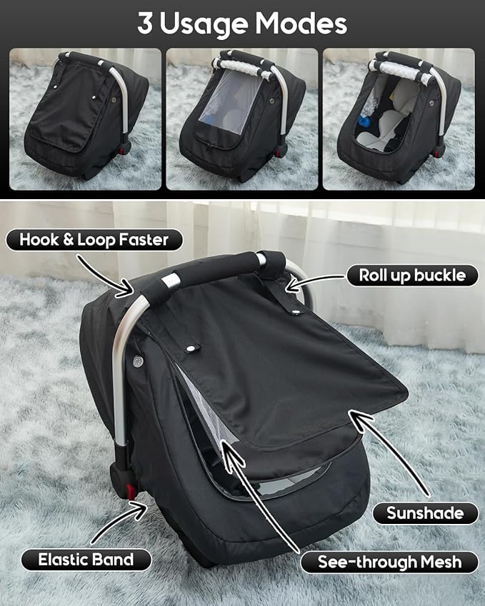 Waterproof Baby Car Seat Cover, Warm Carseat Cover for Cold Weather, Infant Car Seat Canopy with 2 Breathable Vents, 3D Mink Dot Baby Carrier Cover for Boys & Girls