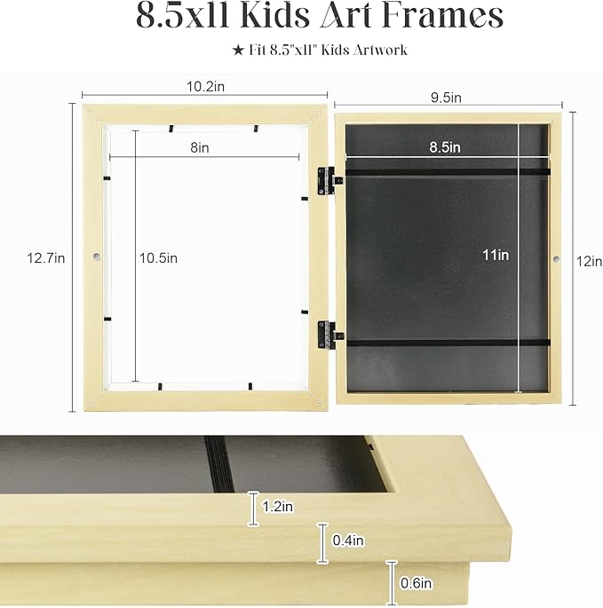 [2-Pack] Kids Art Frames, 8.5x11 Front Opening Kids Artwork Frames Changeable, Apricot Cream Artwork Display Storage Frame for Wall, Holds 50 Pcs, for 3D Picture, Crafts, Children Drawing, Hanging