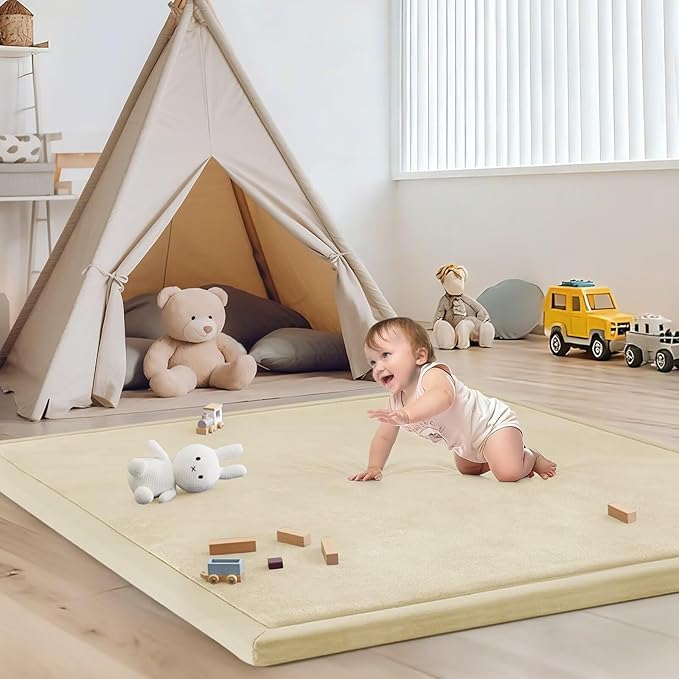 Baby Play Mat for Floor Nursery Rug Muscle Mat Area Rug Playroom Rug 39"x59" Playpen Mat Memory Foam 1.3" Thick Crawling Mat for Babies,Toddlers, Infants, Kids,Light Beige