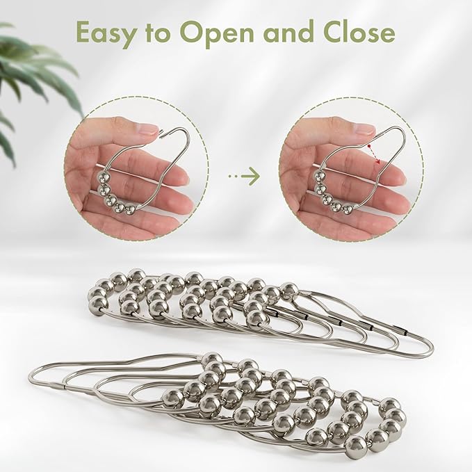 Amazer Shower Curtain Hooks, Decorative Shower Curtain Hooks Smooth, 12pcs Shower Hooks and 13ft Clear Curtain Hooks Prevents Shower Hooks from Snagging