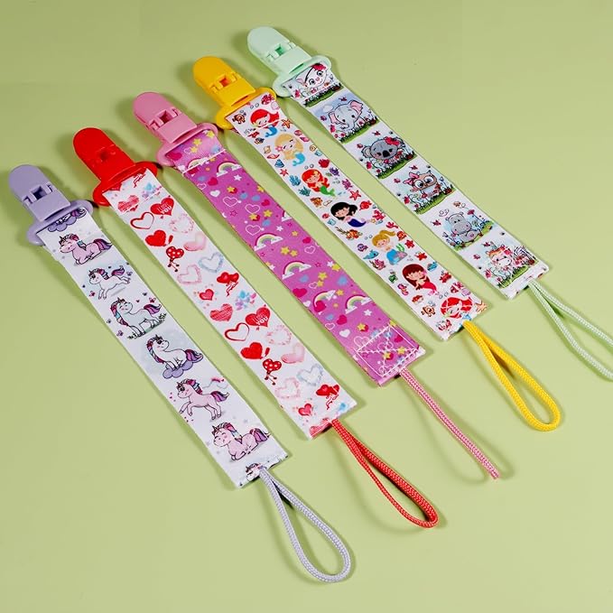 12 Pack Pacifier Clips with Adjustable Strap (32-46.5cm)/Short Strap(25.5cm) - Premium Polyester Baby Pacifier Holder Set, Multi-Design Clips for Boys Girls (Multicolor G 25/26cm)