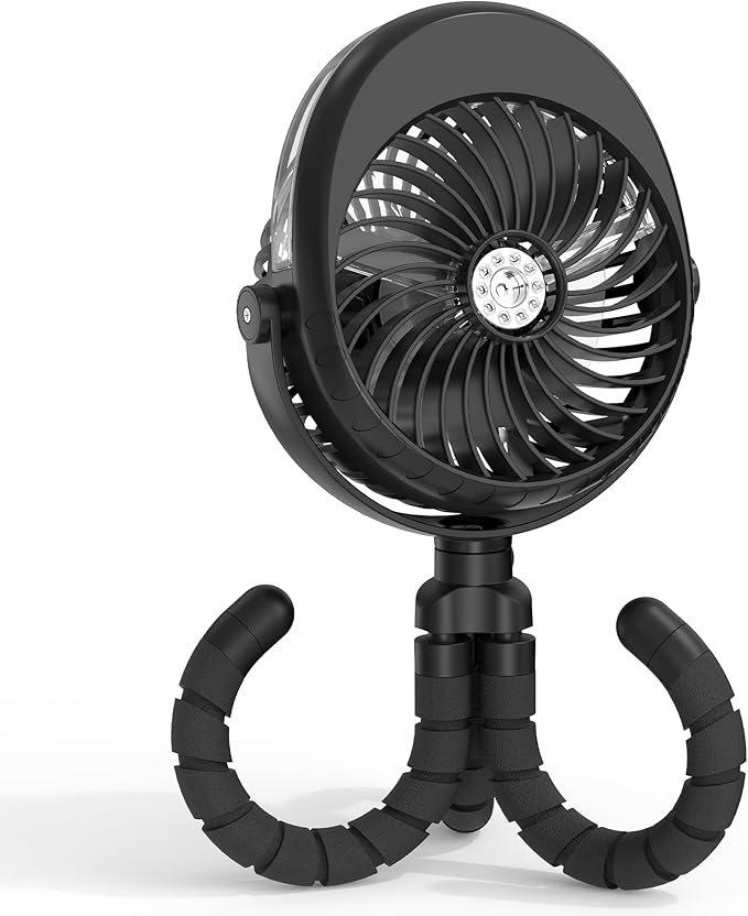 2025 Upgarded 4000mAh Misting Baby Stroller Fan, Rechargeable Battery Operated,Max 15Hrs Cooling,50ml Portable Water Sprayer Misting Fan with Flexible Tripod Clip on Car Seat Crib Treadmill Bunk Bed