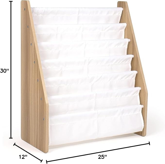 Humble Crew Kids Bookshelf 6-Tier Book Rack Organizer, Extra Large Toddler Bookcase with Fabric Storage Pockets, Front-Facing Display for Children’s Books, White/Natural Wood, Nursery/Playroom Storage | Humble Crew, White, Natural Wood, Super Size, 6 T...