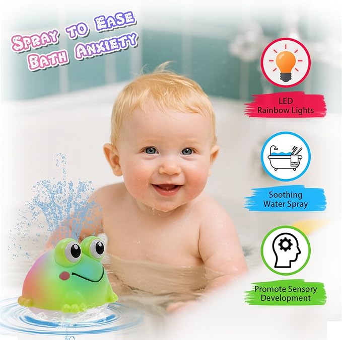 ArtCredit Light Up Bath Toy Sprinkler for Babies, Rechargeable Bathtub Pool Water Toys Baby Gifts for Toddlers, Shower Essentials (Frog)