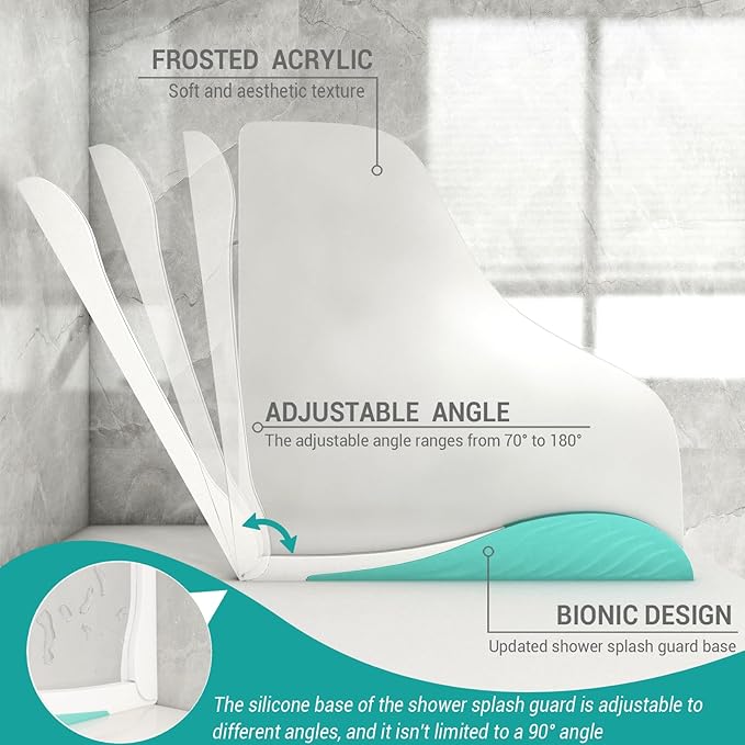 Shower Splash Guard, Splash Guard for Bathtub, Shower Water Guard with Adjustable Silicone Base, Large Water Barrier, Frosted Acrylic & Silicone Base, for Tub, Sinks, Washbasin –11in×11in
