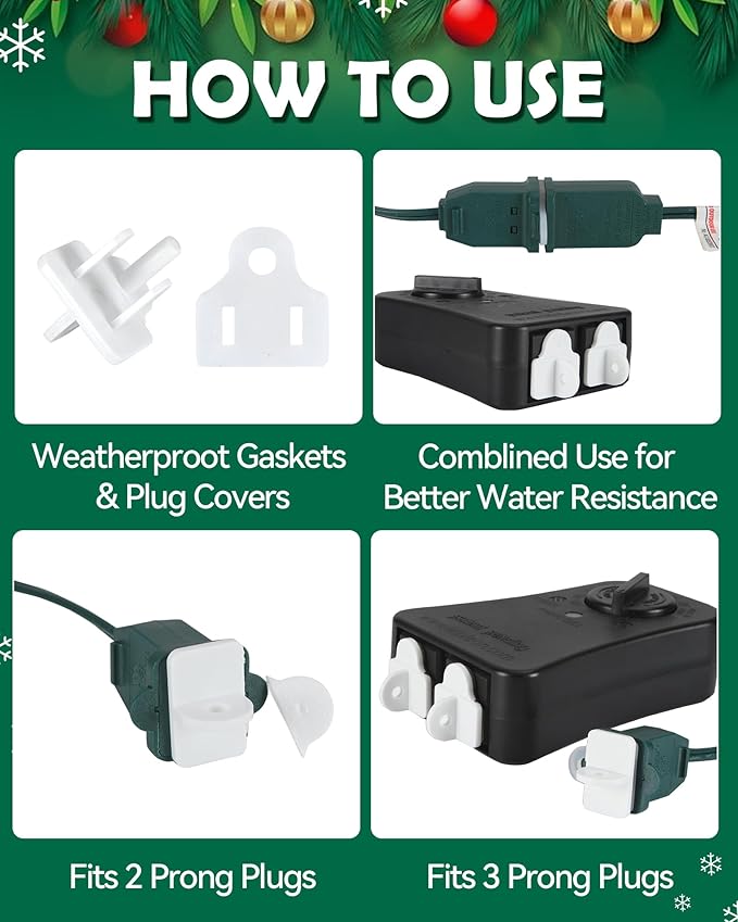 30 Sets Waterproof Outlet Cover and Weatherproof Gaskets,Outdoor Extension Cord Cover Sotp GFCI Tripping,Waterproof Plug cover,Waterproof gasket for outdoor male-female plug adapters White