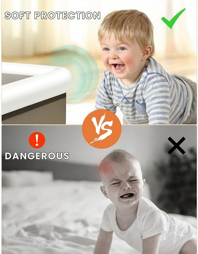 QYV Baby Proof Edge Corner Protector, 16.4FT 0.47''Th L-Shape Furniture Corner & Edge Safety Bumper with 10 Corners, Pre-Taped, Soft NBR Rubber Foam Desk Edge Cushion Wall Corner Protector(White-gray)
