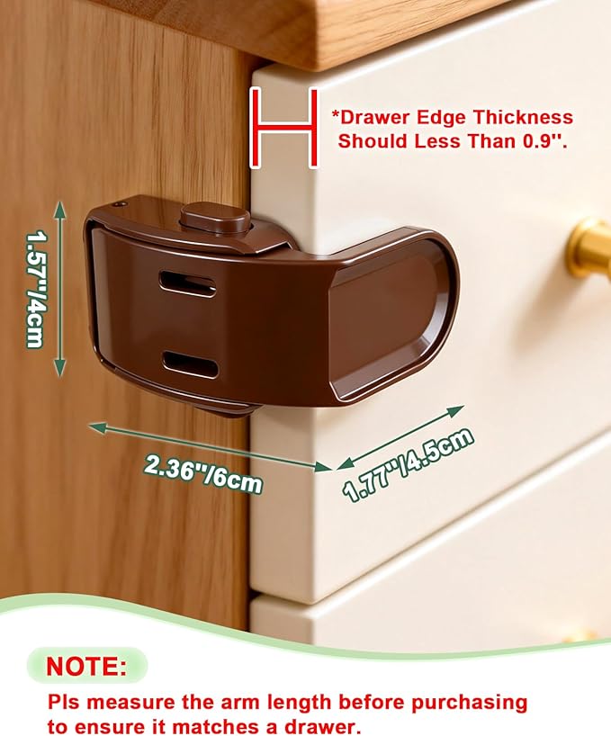 Rcotee 6-Pack Baby Proof Corners Edges Drawer Lock, Childproof Safety Locks Toddler Proofing Cabinet Latch Clips for Pull Out Drawers Side, Easy Install and No Need for Drilling (Brown)