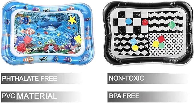 PandaEar 2 Pack Water Play Mat for Babies Floor, Inflatable Water Tummy Time Mat 0 3 6 12 Months, Water Pad Baby Sensory Mat, Baby Tummy Time Water Mat for Girl Boy Kids Infants Newborn
