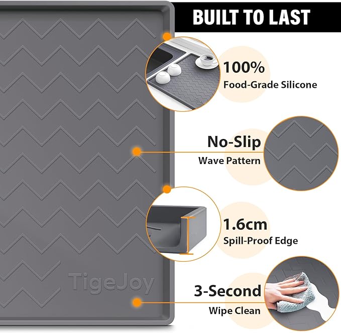 TigeJoy 22" x 19" Under Sink Mats for Kitchen Waterproof, Leak-Proof Silicone Mat Sink Protector and Cabinet Liner, Kitchen Essentials Organizer and Storage, Boot or Shoe Tray, Pet Feeding Mat