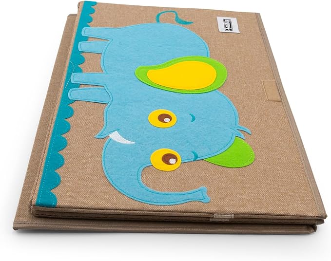 HYGGE + Animial Toy Storage Bin with Lid 20.8" x 13" x 13" Durable fabric & lightweight design. Great for storing toys, books, linens, games, clothing, baby products & more! (Elephant)