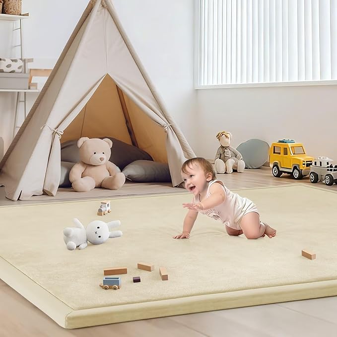 Baby Play Mat for Floor Nursery Rug Muscle Mat Area Rug Playroom Rug 71"x79" Playpen Mat Memory Foam 1.3" Thick Crawling Mat for Babies,Toddlers, Infants, Kids,Light Beige