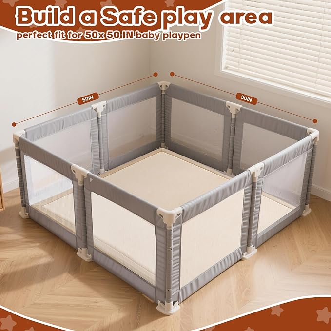 Baby Play Mat for Floor,1.3" Thick Elasti-Foam Playpen Mat for Tummy Time, Easy Care with Non-Slip Cushioned for Infant,Kids and Toddler Crawling
