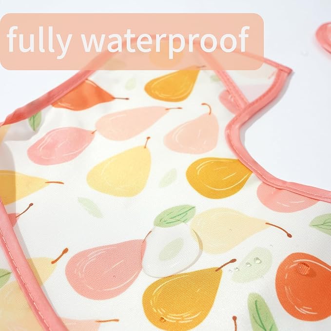 CoolaPeach 3-Pack Waterproof Baby Bibs for Eating - Lightweight Feeding Bibs, Mess Proof, Baby Essential Must Have for Eating