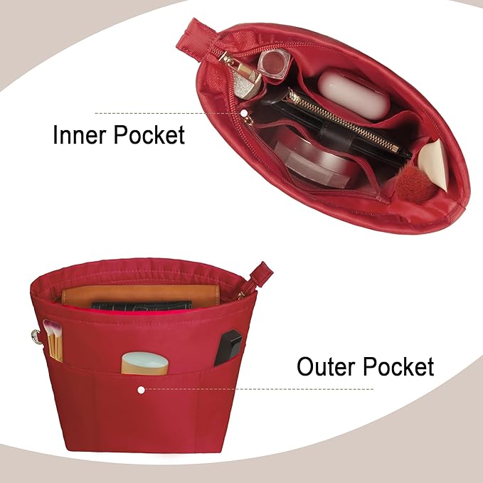 Vercord Purse Insert Organizers for Petite Tote Bag Organizer Insert Inside Handbag Shaper with Zipper Red Mini