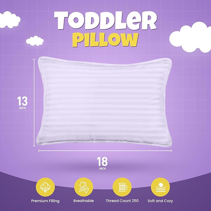 Utopia Bedding Toddler Pillow (Lavendar, 2 Pack), 13x18 Small Kids Pillow for Sleeping, Soft and Breathable Cotton Blend Shell, Ideal for Toddler Bed and Travel (Intended for Age 2 and up)