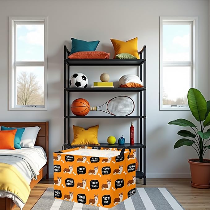 ASKETAM Woof Dog Basket Storage Bin for Chew Toys Pet Supplies & Pet Organizer Dog room decor (Orange)