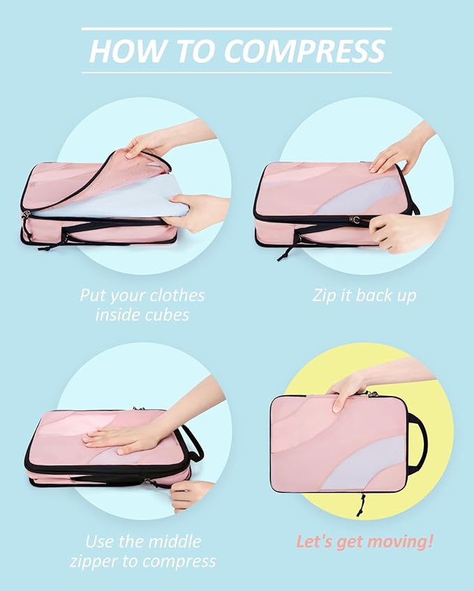 BAGSMART Compression Packing Cubes, 6 Set/4 Set/2 Set Travel Packing Cubes for Carry on Suitcases, Compression Suitcase Organizers Bag Set & Travel Cubes for Luggage, Lightweight Packing Organizers
