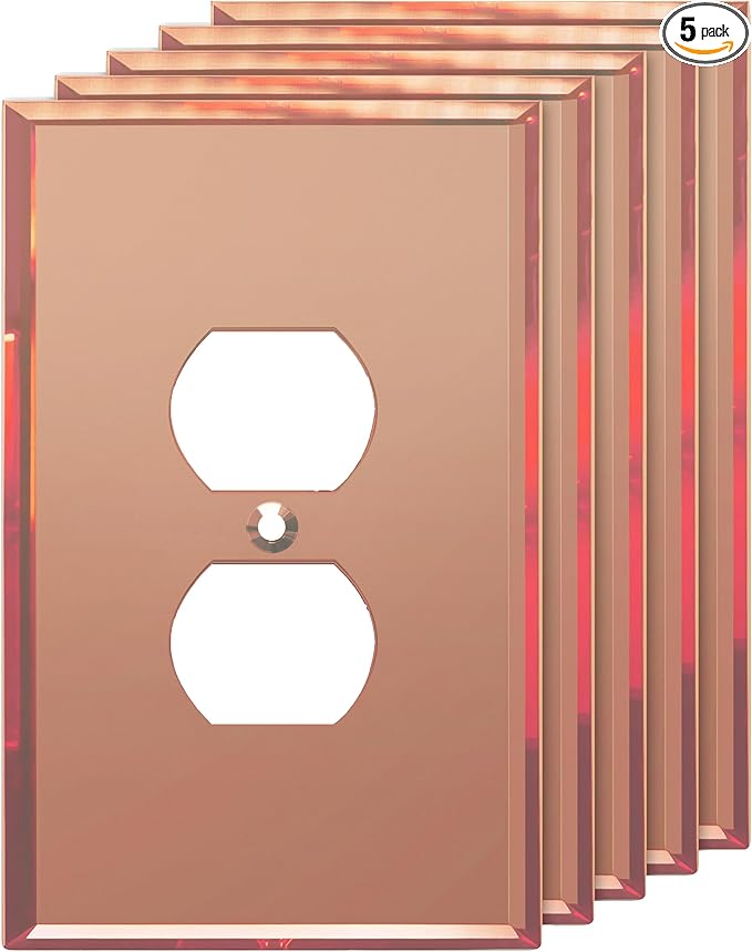 LIDER Duplex Receptacle Wall Plate, Mirrored Outlet Cover Duplex Outlet, Plexiglass Outlet Cover, Reflective Finish, Acrylic Glass, Modern Upgrade, Oversized 1-Gang 5.25" x 3.44", Rose Gold, 5 Pack