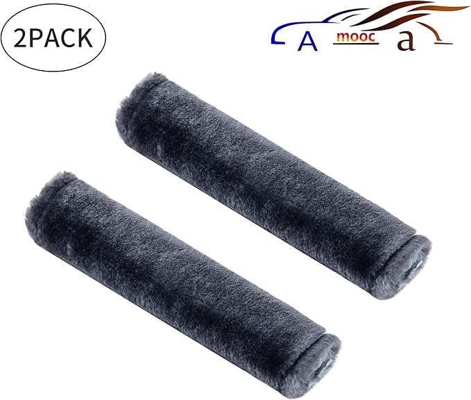 Amooca Soft Faux Fur Universal Fit Seatbelt Cover Car Truck SUV Airplane Seat Belt Shoulder Pad for Carmera Backpack Straps Neck Cushion Protector 2 Pack 10.5in Dark Blue Grey