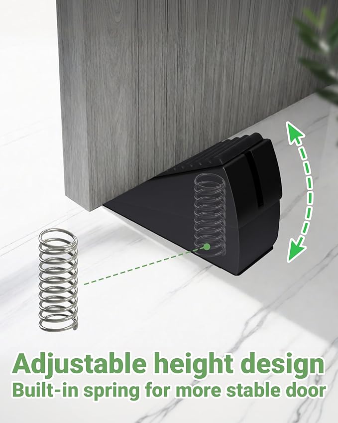 Large Door Stopper - Metal Door Wedge, Tall Door Stopper, Spring Rubber for Extra Strong Grip (Black, 1 Pack)