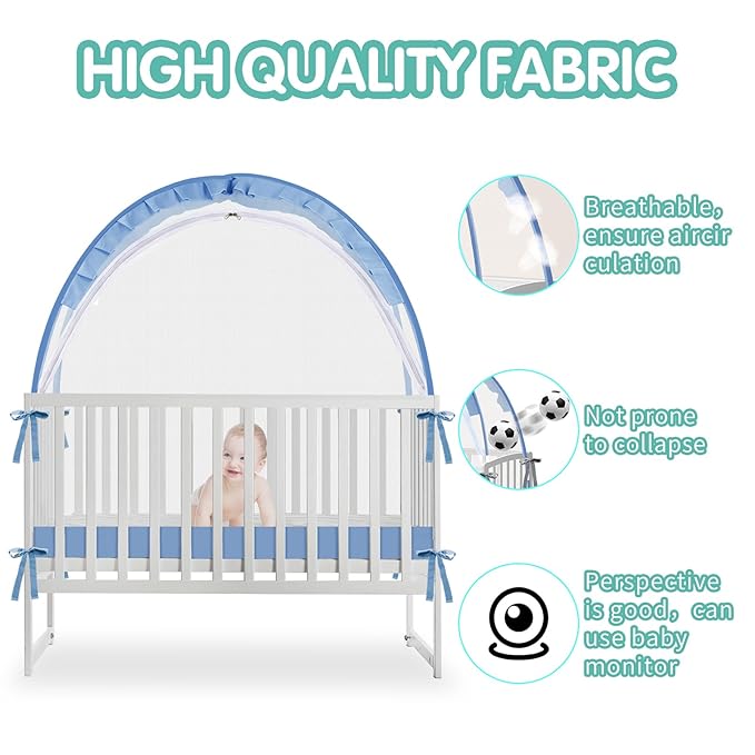 Crib Tent - Crib Net to Keep Baby in, Stop Baby from Climbing Out of Crib, Pop Up Crib Tent with Durable Breathable Net Double Zipper Strong Rods Installation Convenience