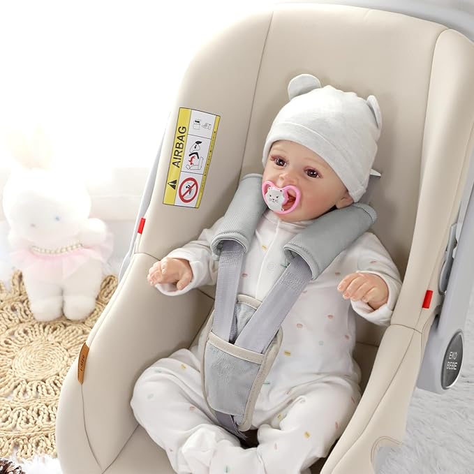 SWESEN Baby Car Seat Strap Covers, 3 Piece Soft Car Seat Strap Shoulder Pads for Baby Girls Boys, Double-Sided Use carseat Straps Covers for Stroller, Car Seats, Pushchair, Gray