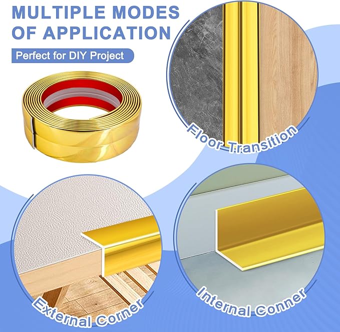 Wall Corner Protector Moulding Trim Peel and Stick Wall Corner Guards Trim Flexible Self Adhesive Edge Protector Moulding, 0.8 in x 40 Ft, Gold