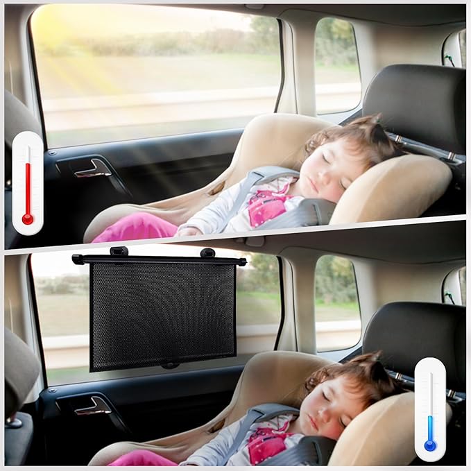 PLTCAT 2 Pack Extra Large Car Sun Shade Side Window for Baby, Roller Vehicle Shades Sun Protection Shade for SUV Truck Side Window(Extra large-20''x22'')