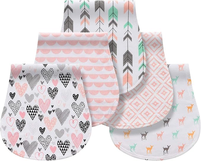 Little Tots Burp Cloths 100% Cotton Baby Burp Set, Absorbent & Soft Burping Cloth Newborn Towel for Newborns & Babies Boys & Girls Unisex 5 Pack (Full of Love)