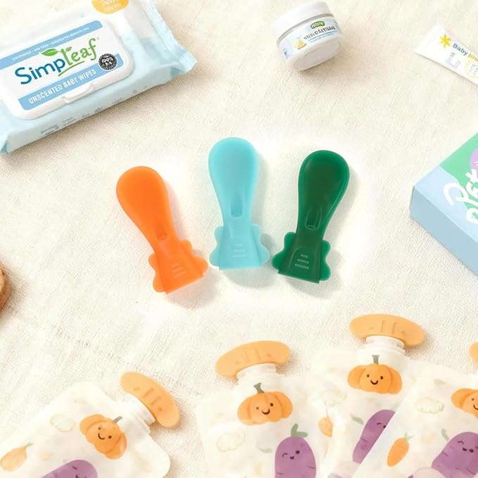 Portable Baby Food Pouch Topper (5-Pack, Assorted) – The Ultimate Travel Feeding Set with Hygiene Cases – No-Spill Squeeze Spoon Attachment for On-the-Go, Car & Airplane – Fits Most Standard Pouches
