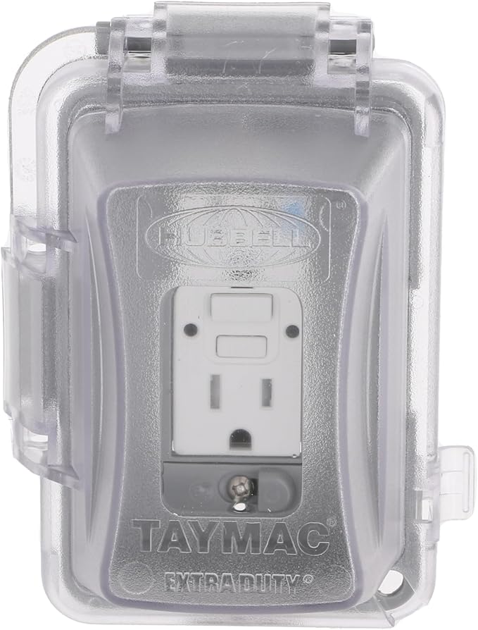 TayMac MG420CS Nonmetallic Extra Duty Complete in-Use Cover 15 Amp WRTR Self Test GFCI Kit, 1-Gang, Clear/Gray