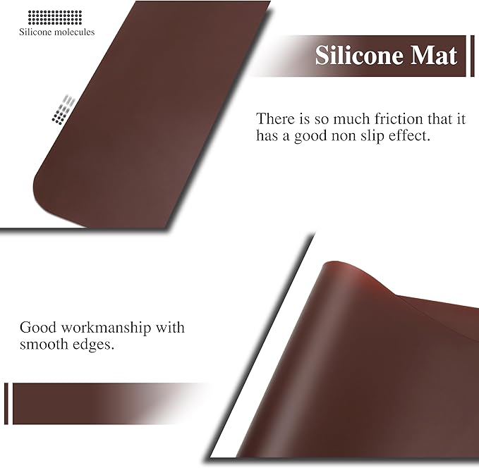 3Pcs 15.7"x 11.8"x 0.03" Brown Silicone Table Mat, Silicone Placemats for Kitchen Counter, Jewelry, Painting