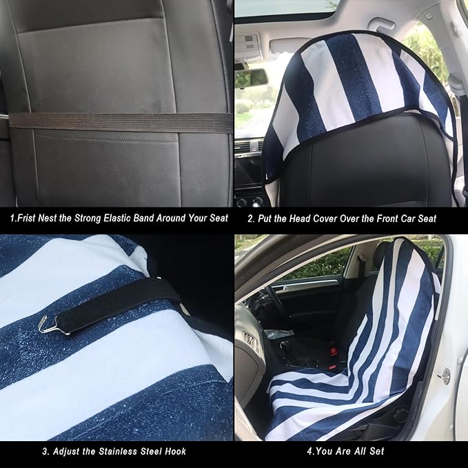 LoyaGour Car Seat Cover Protector Front Seats,for Gym Workout,Running,Swimming,Beach and Hiking,Waterproof Sweat Towel Bucket Seat Covers for Cars SUV Trucks (Blue Stripe, 2Pcs)