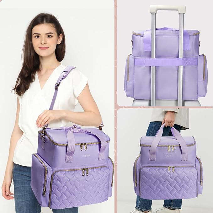 YOREPEK Extra Large Nail Polish Organizer Case Holds 96 to 100+ Bottles (15ml/0.5 fl.oz) UV lamp, Gel Polish Travel Case Bag with 2 Removable Pouches Fits Nail Suppiles, Gift for Manicurist, Purple