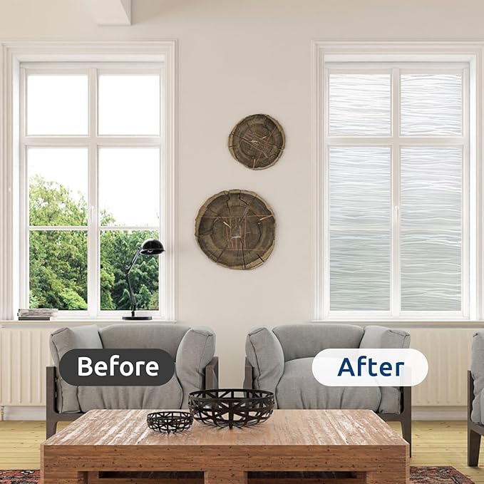 rabbitgoo Window Privacy Film Frosted Glass Film Removable Vinyl Door Coverings UV Blocking Decorative Static Cling Non-Adhesive Window Clings Sticker for Home Decor, 23.6 x 157.4 Inches
