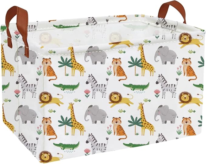 Essme Rectangular Animal Baskets,Kids Storage Box,Cute Basket for Kids with Handles for Room Decor, Book Bins,Shelf Basket.(Cute Animal)