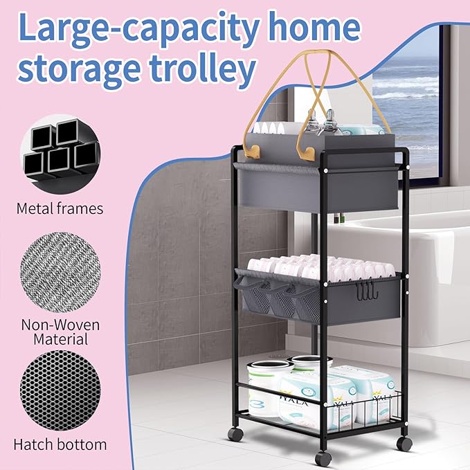 Baby Diaper Caddy Organize-3 Tier RollingDiaper Cart Newborn essentials Diaper2In1 Caddy With Dividers & Removable Diaper Caddy for Nursery Storage Bin CartBedroomBedsideChanging Table & Crib