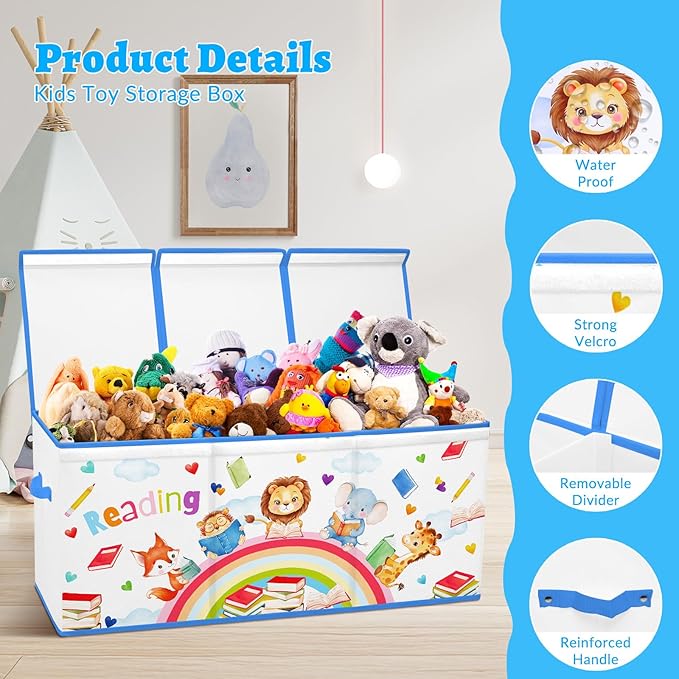 decalsweet Kids Toy Box Storage Chest Collapsible Storage Bin with Lids Handles for Boys Girls Toddler, Large Kids Toy Organizer Box for Kidsroom Bedroom Playroom Nursery,37.7"x12.5"x15.7"