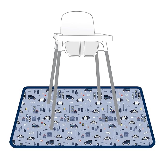 BapronBaby Be Brave Police Patrol Splash Mat - Waterproof Catch-All for Under High Chairs, Floors, Tables, Playtime or Arts & Crafts - Machine Washable - 45" x 45”