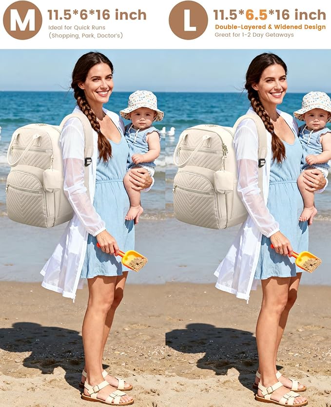 Pritent Diaper Bag Backpack,Baby Essentials Diapers Bag with Pacifier Case,Multipurpose Stylish Large Capacity Travel Backpack for Baby Girl/Boy(L-Beige)