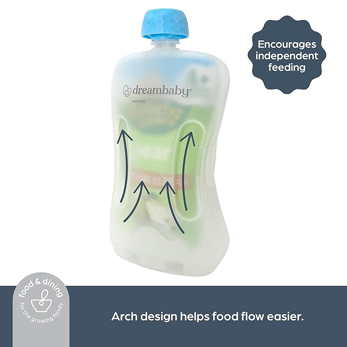 Dreambaby Pouch Pal Self Feeding Baby Food Pouch Holder - No Squeeze, No Spill, No Mess Reusable Container for Baby Led Weaning - 2 Pack